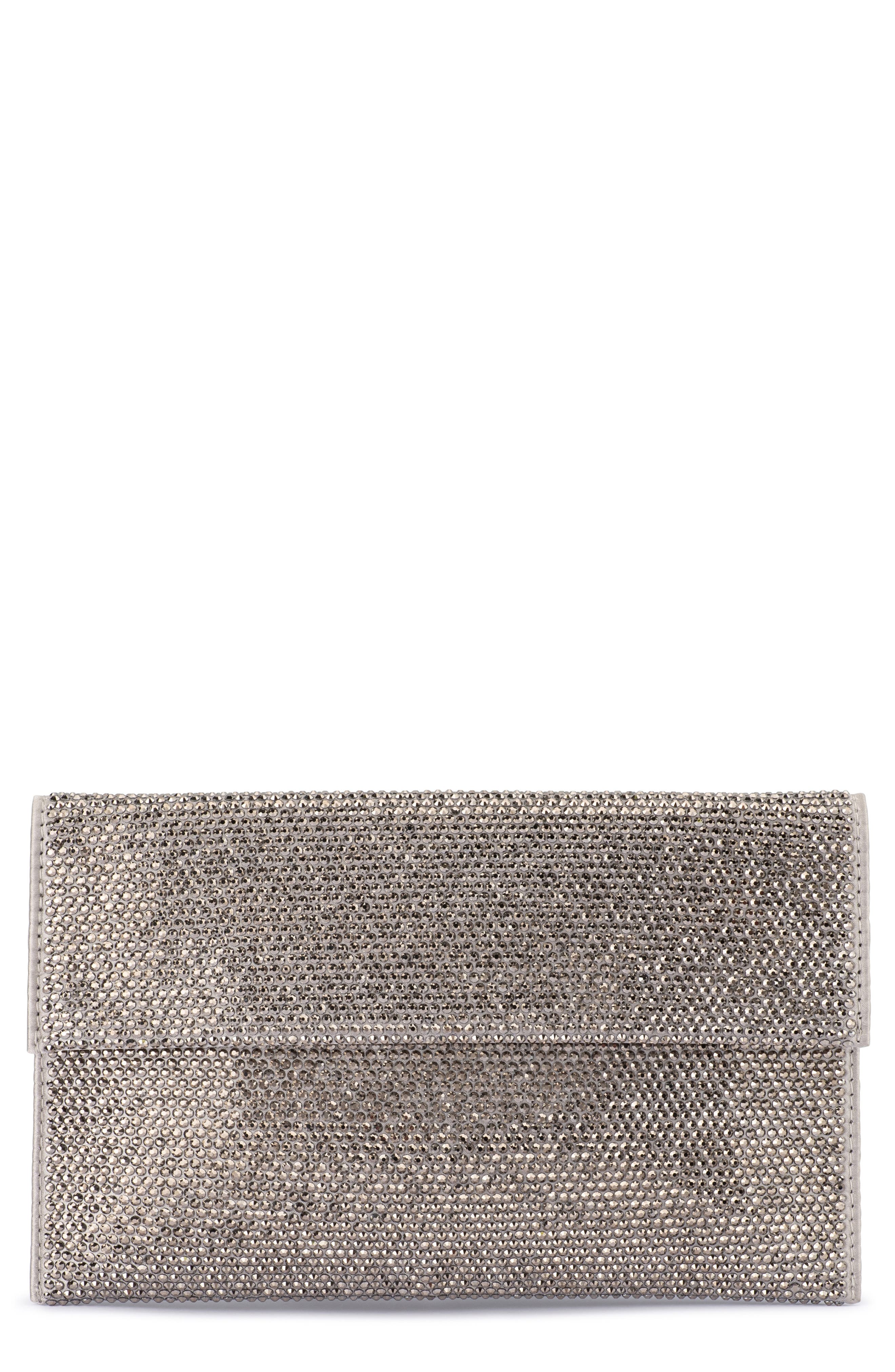 Olga Berg Cara Crystal Envelope Clutch, Main, color, Gunmetal
