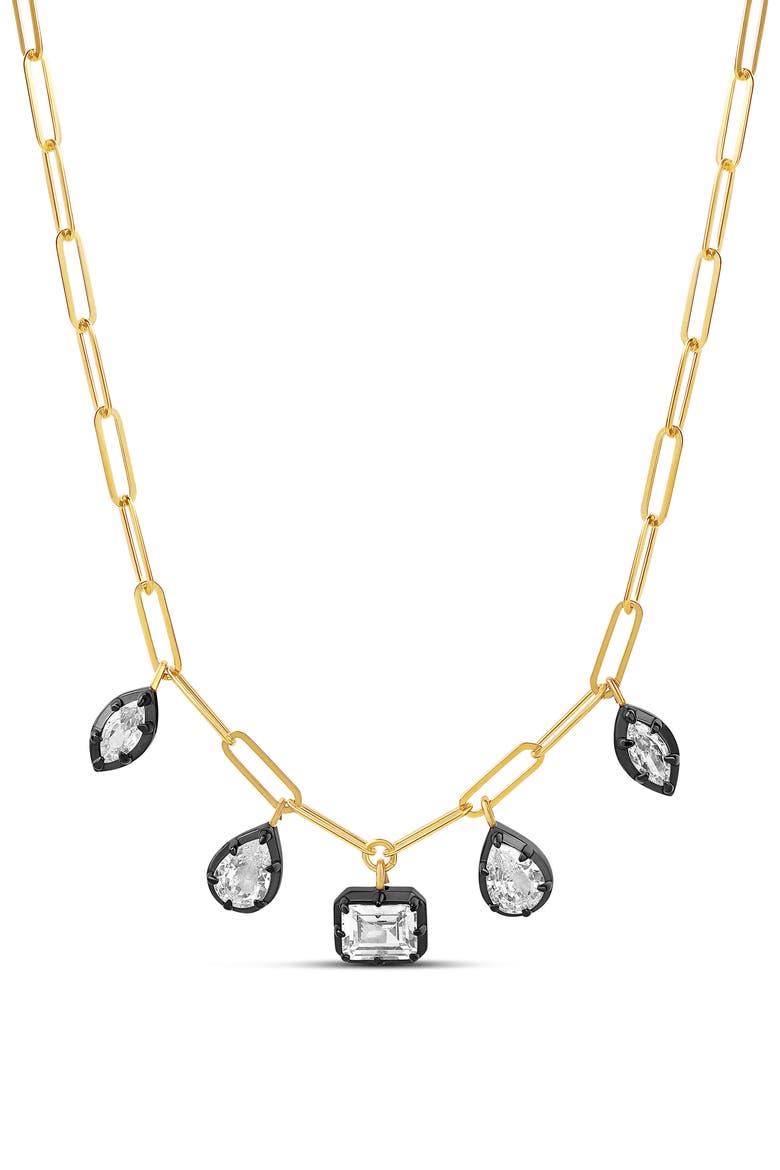 Mixed Shape Cubic Zirconia Paperclip Necklace, Main, color, GOLD/ BLACK