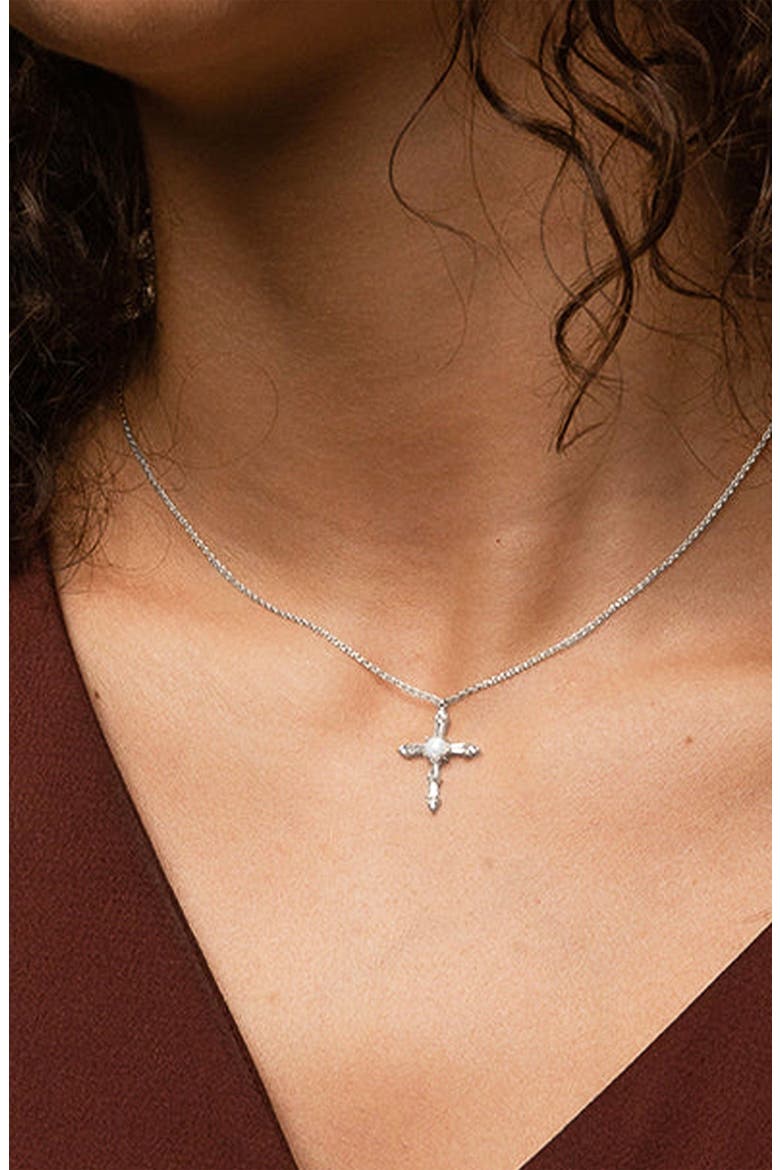 14k Gold Plated Opal Cross Necklace Faith Delicate Sentimental Design, Alternate, color, Silver