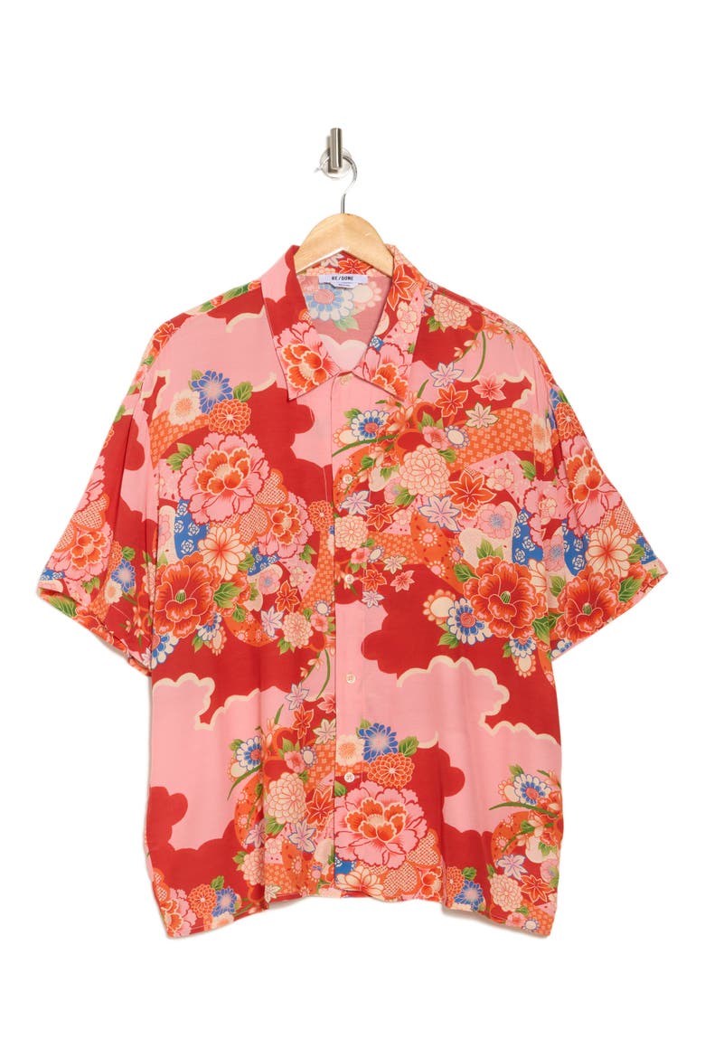 Floral Button-Up Shirt, Alternate, color, SCARLET FLORAL