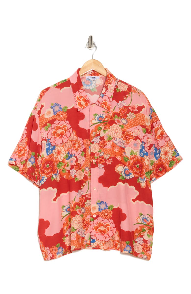 Re/Done Floral Button-Up Shirt, Alternate, color, Scarlet Floral