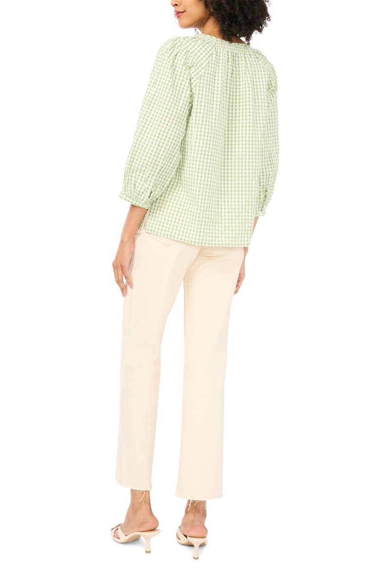 Print Tie Neck Cotton Peasant Top, Alternate, color, LILY GREEN