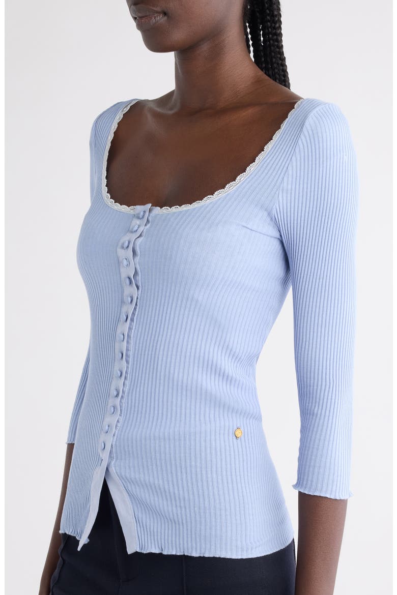 Three-Quarter Sleeve Tubular Button-Up Top, Alternate, color, IDYLLIC BLUE