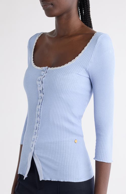 Chloé Three-quarter Sleeve Tubular Button-up Top In Blue