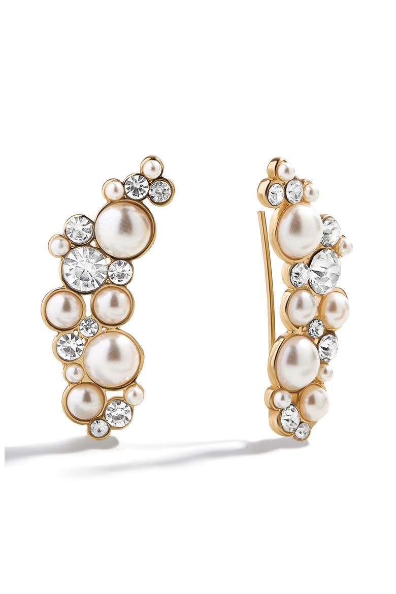Effie Faux Pearl Ear Crawlers, Main, color, GOLD/ CLEAR