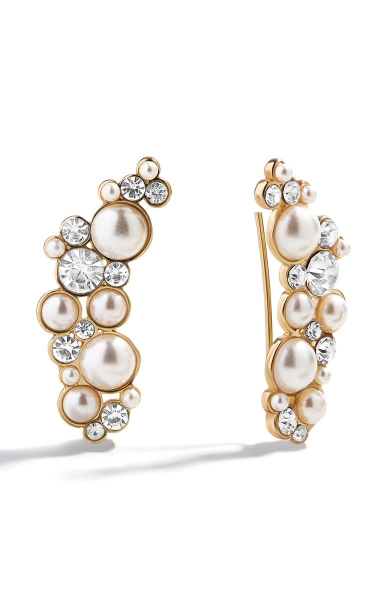 BaubleBar Effie Faux Pearl Ear Crawlers, Main, color, Gold/ Clear