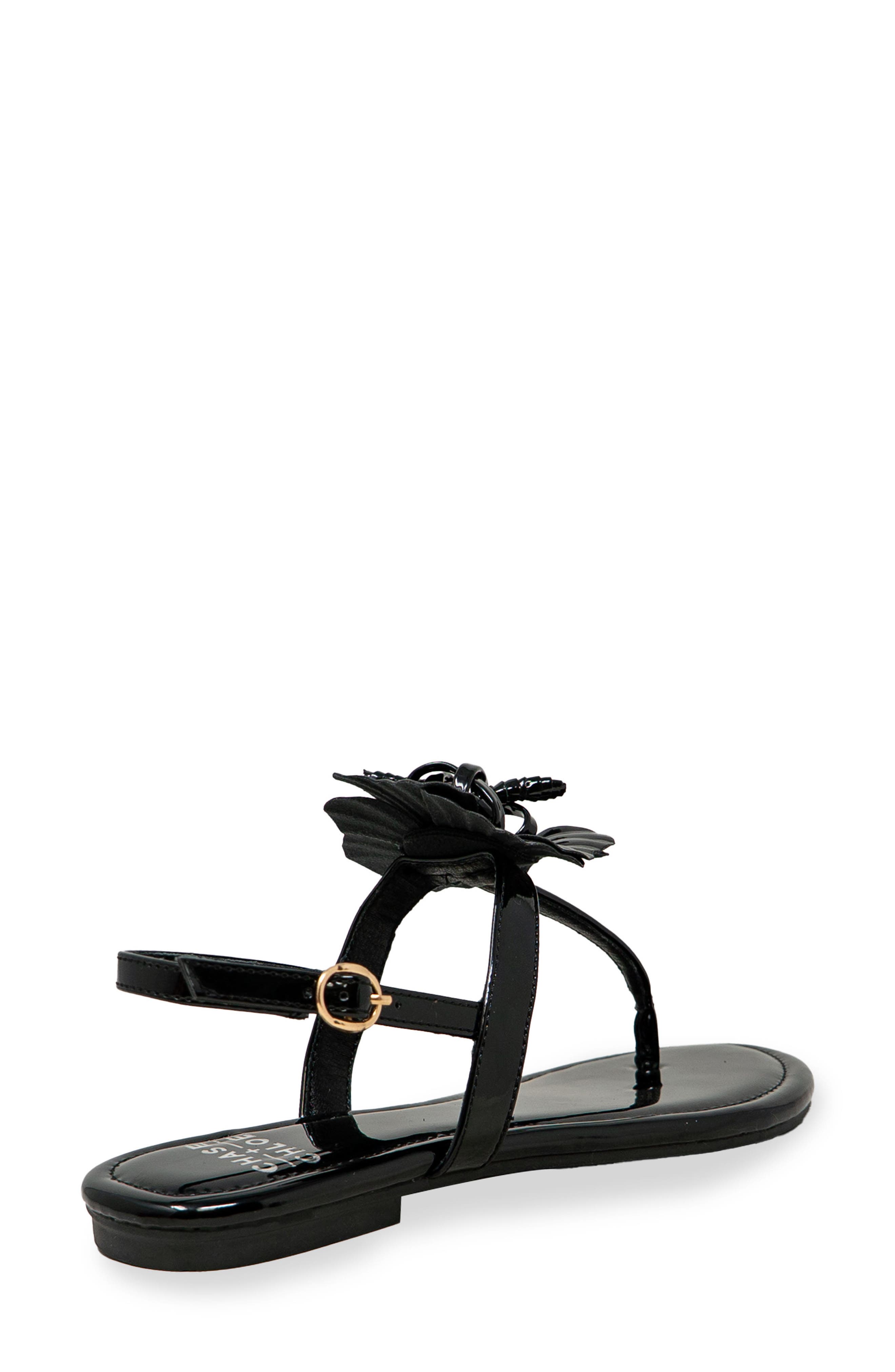 CHASE AND CHLOE Floral Post Toe Sandal, Alternate, color, Black Patent