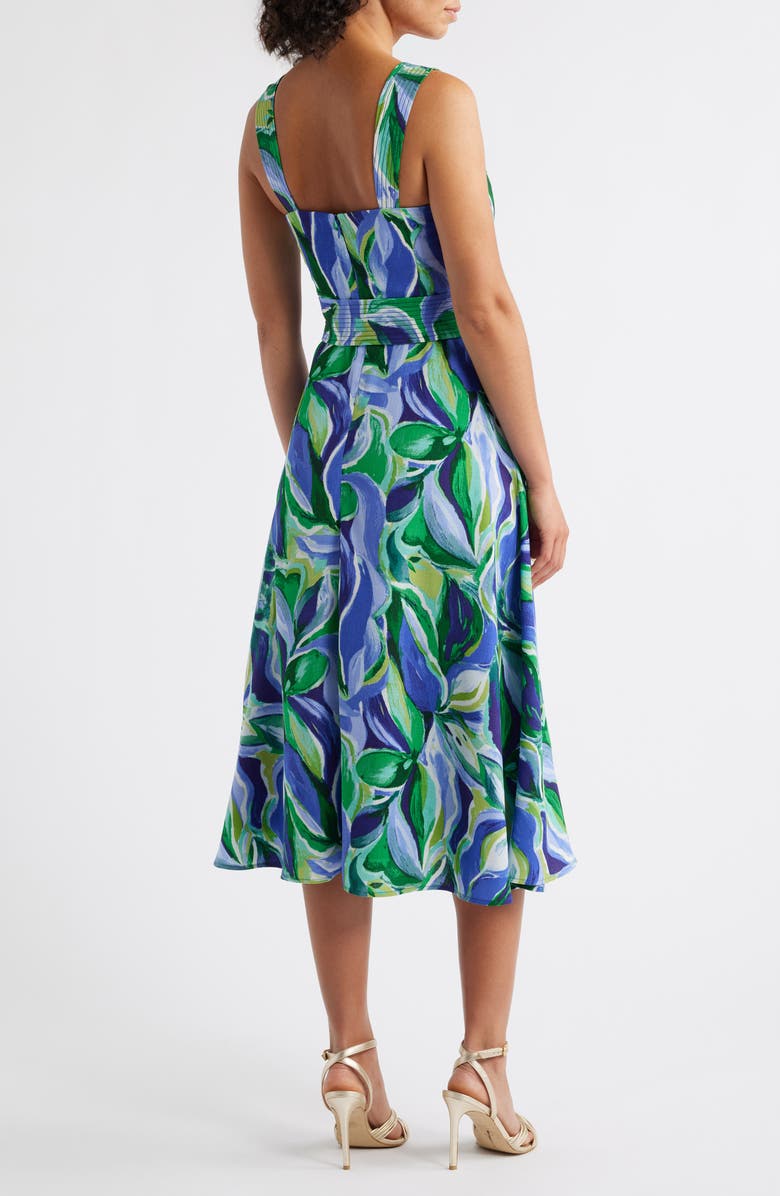 Tahari ASL Sleeveless Midi Dress, Alternate, color, Pacific Blue Leaf