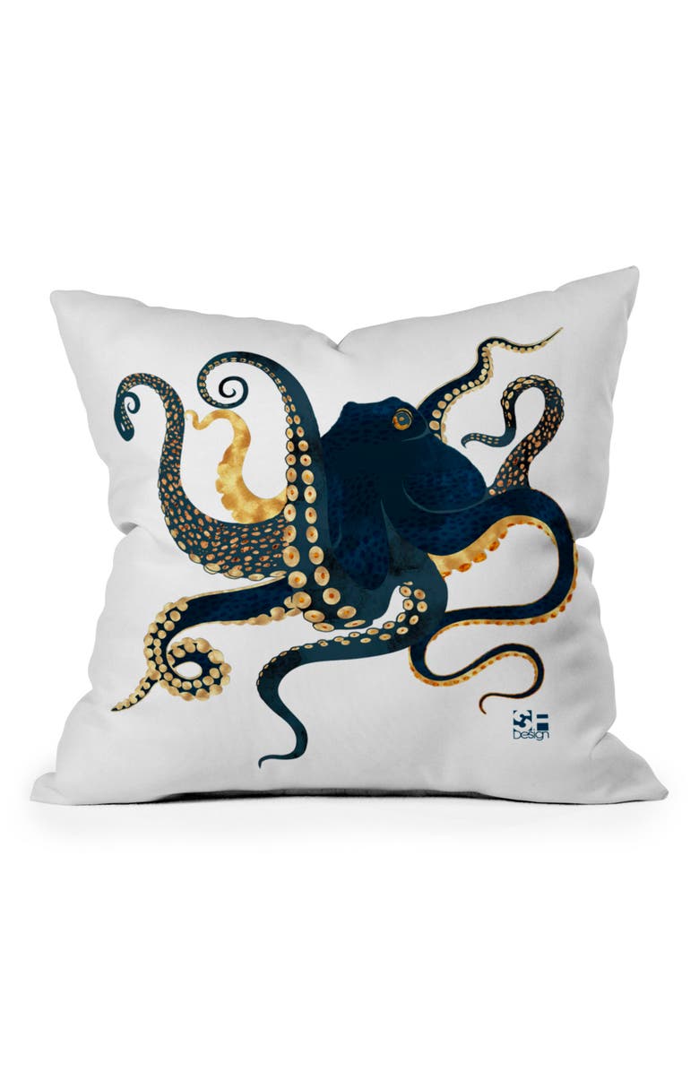 Deny Designs Metallic Octopus IV Throw Pillow, Main, color, Blue