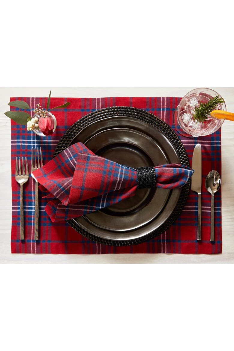 Linen Placemats Set of 4, 14 x 19" - Red Tartan Plaid, Alternate, color, Red and Navy
