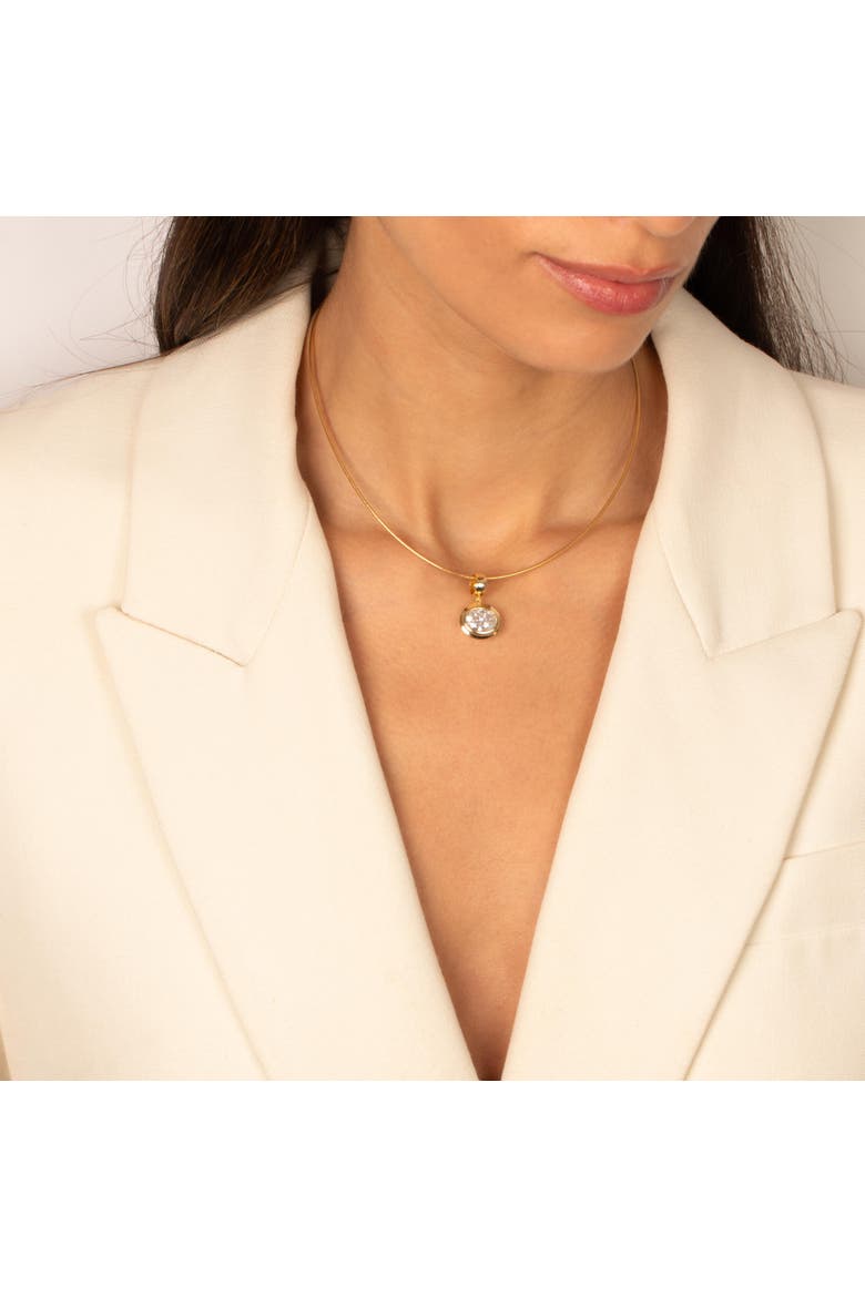 Colored CZ Oval Bezel Pendant Omega Chain Necklace, Alternate, color, Emerald Green