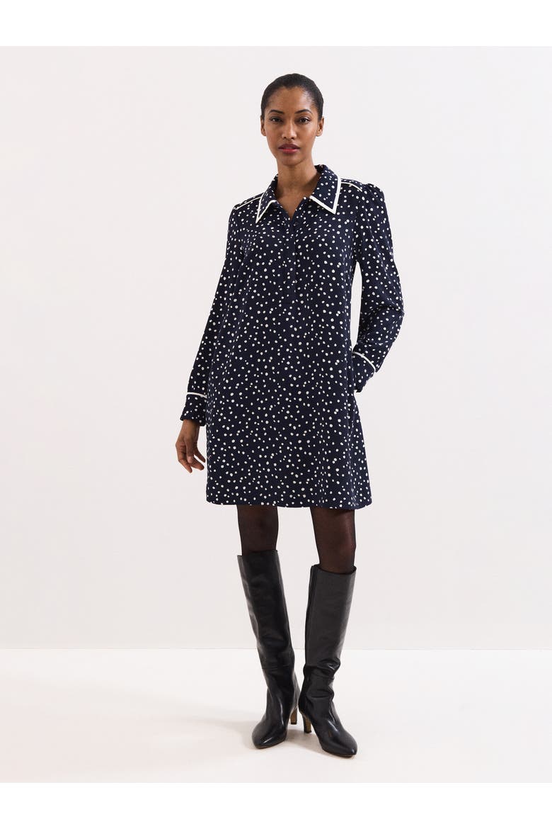 Collared Mini Tunic Dress, Alternate, color, Navy/Ivory