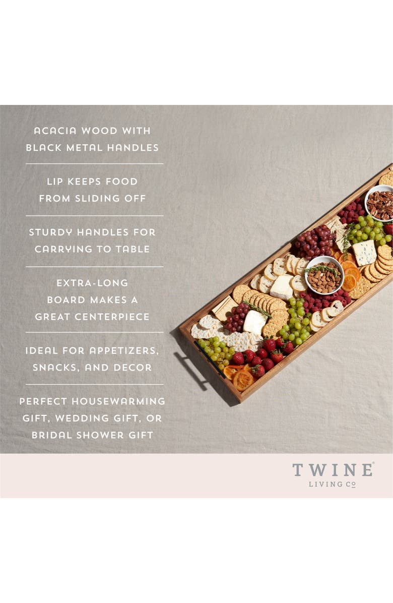 TWINE Acacia Wood Longboard Cheese Board with Metal Handle, Alternate, color, Wood