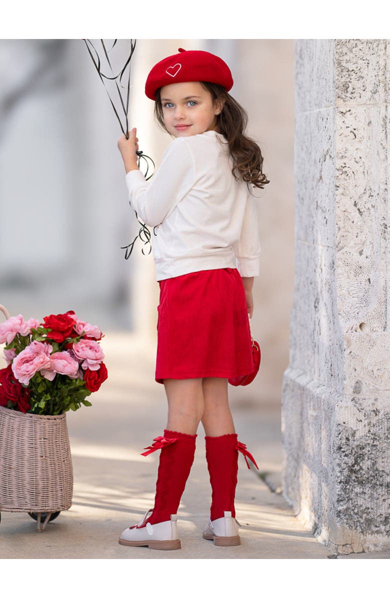 Mia Belle Girls Love Is All You Need Sweater and Red Skirt Set, Alternate, color, 