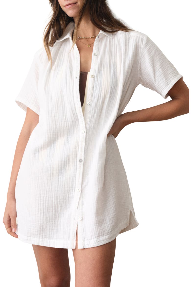 Bianca Organic Cotton Cover-Up Shirtdress, Main, color, WHITE