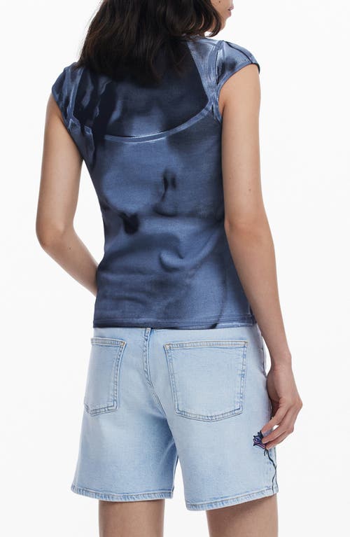Desigual Printed Abstract T-shirt In Blue