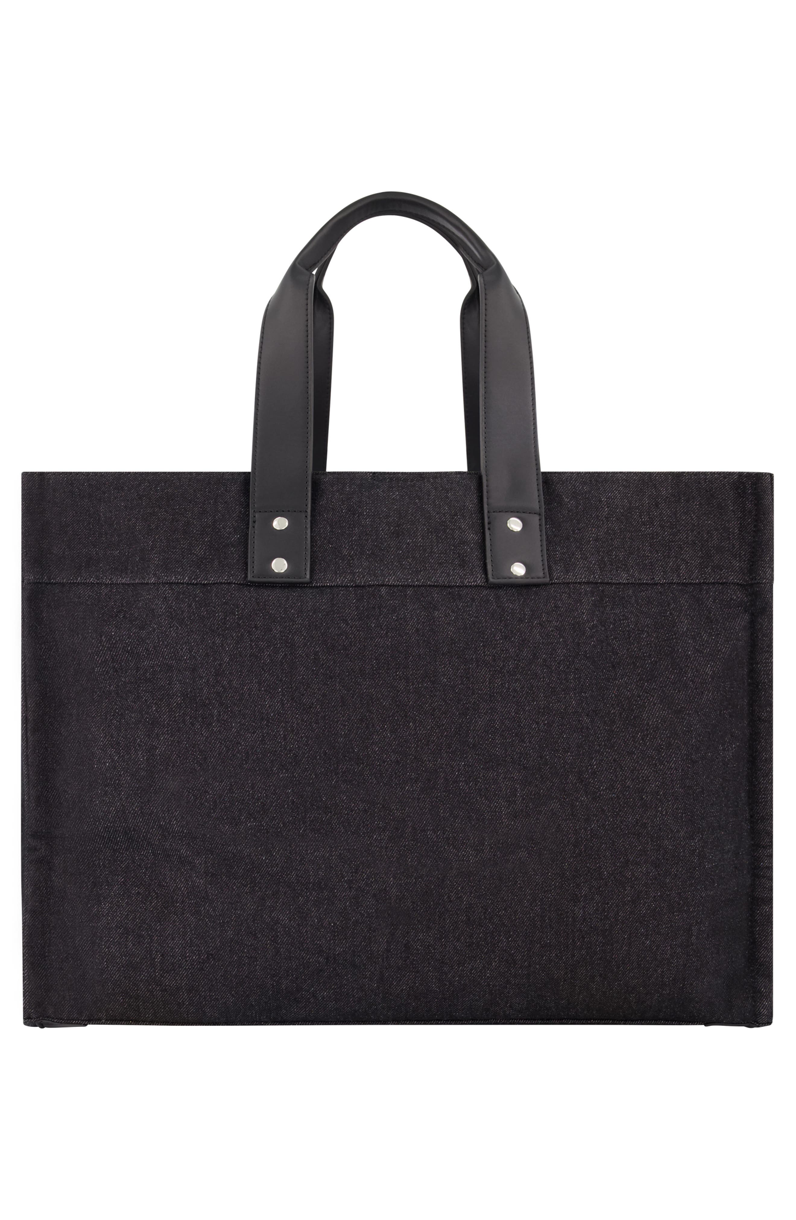 Large Washed Denim Tote, Alternate, color, BLACK