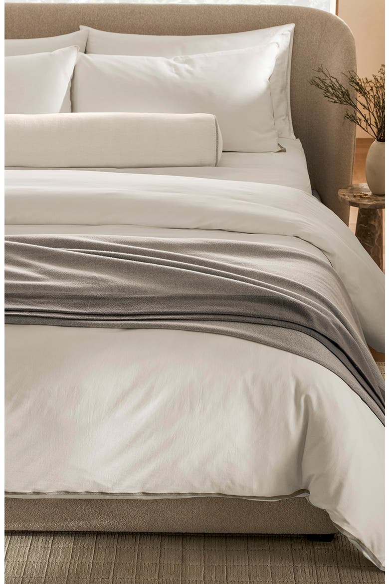 Trielle Percale Duvet Cover & Shams Set, Alternate, color, WHITE/ PEWTER/ OAK