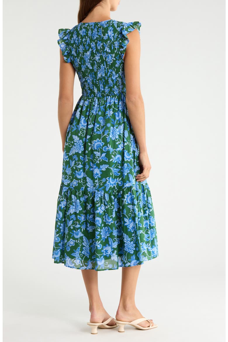 Floral Flutter Sleeve Cotton Dress, Alternate, color, GREEN BLUE MULTI