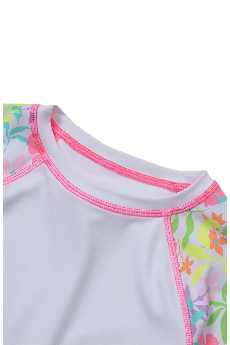 Girls Long Sleeve Mock Neck UPF 50 Swim Rash Guard, Alternate, color, White Multi Floral