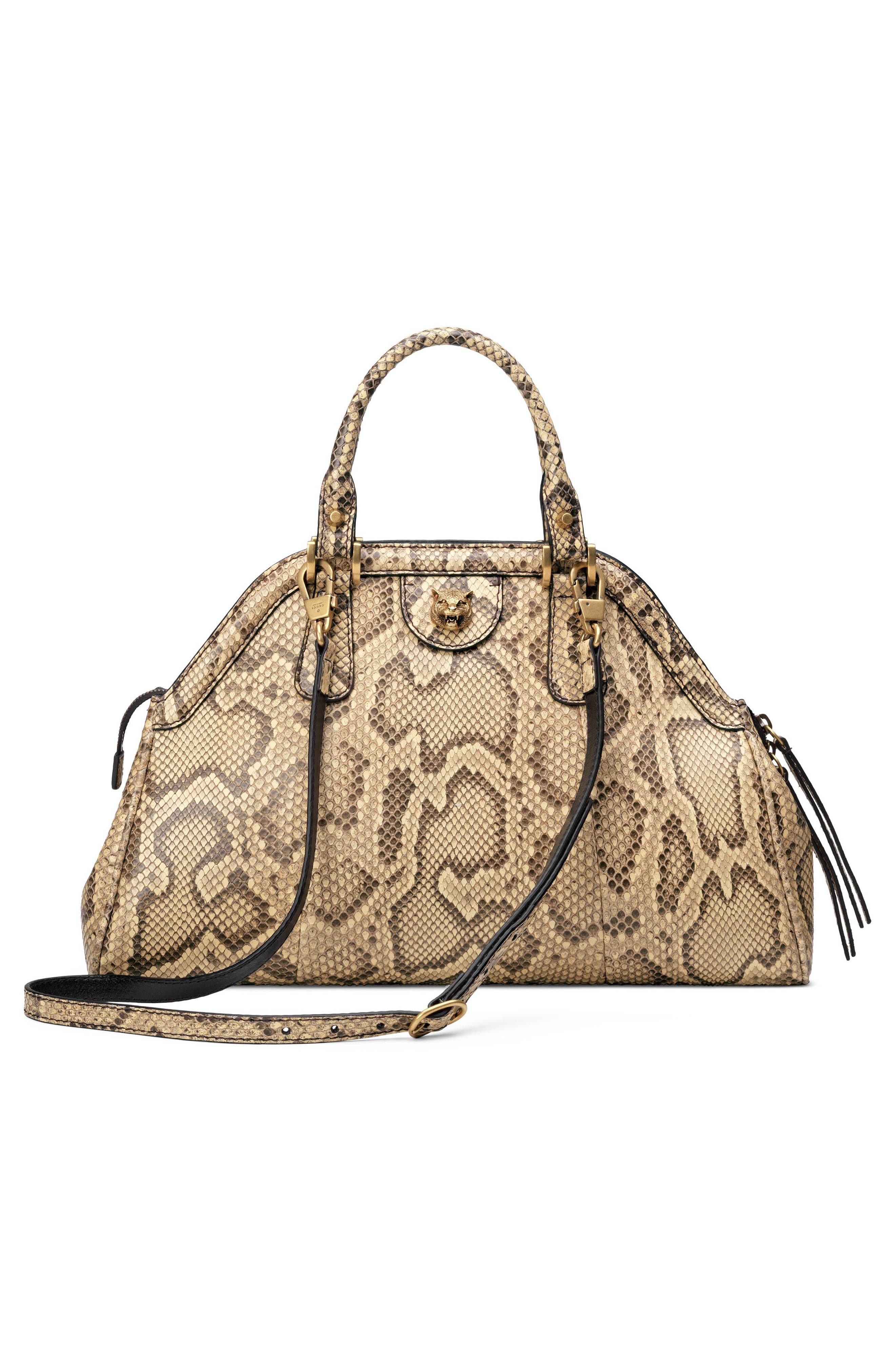 Medium RE(BELLE) Genuine Python Satchel, Alternate, color, BEIGE/ NATURAL YELLOW