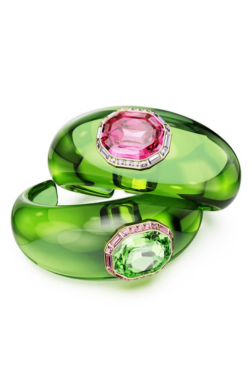 Swarovski Dulcis Octagon Cut Pave Gold-tone Plated Cuff Bracelet Set In Green