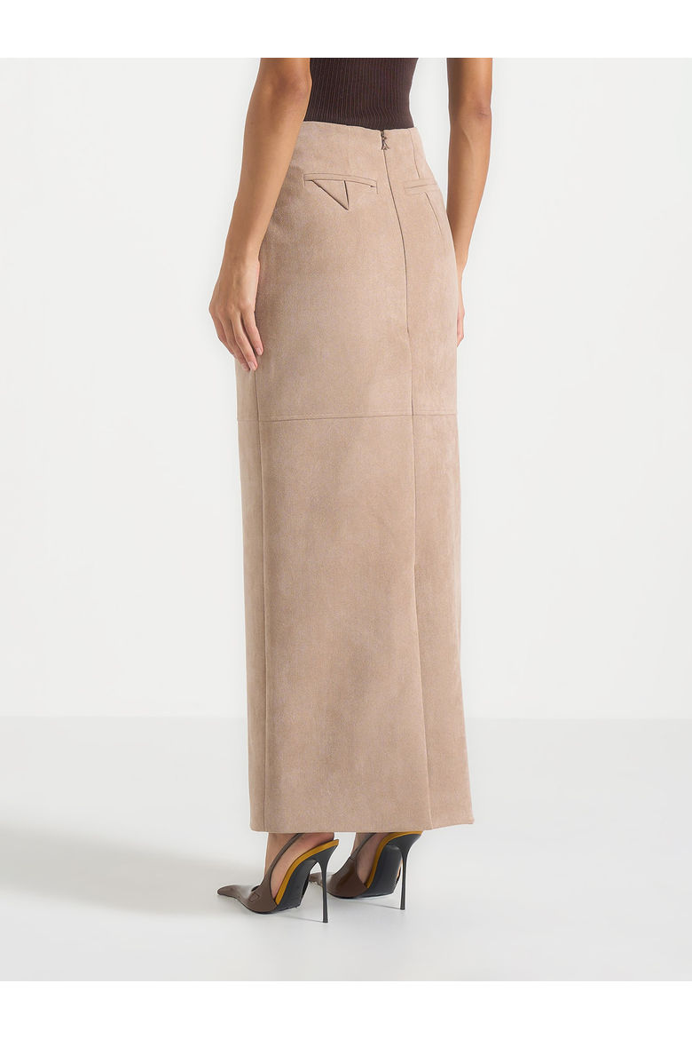 Celie Suede Maxi Skirt, Alternate, color, Taupe