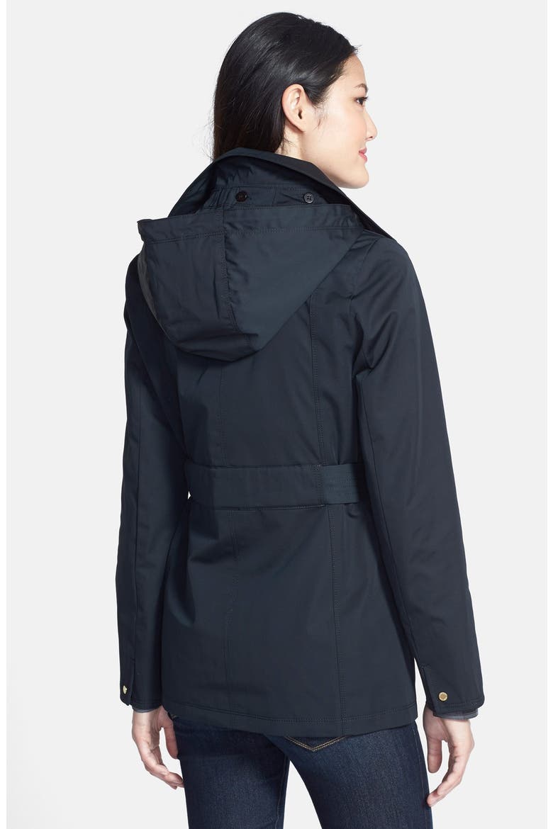 Belted Mini Trench Coat with Detachable Hood, Alternate, color, BLACK