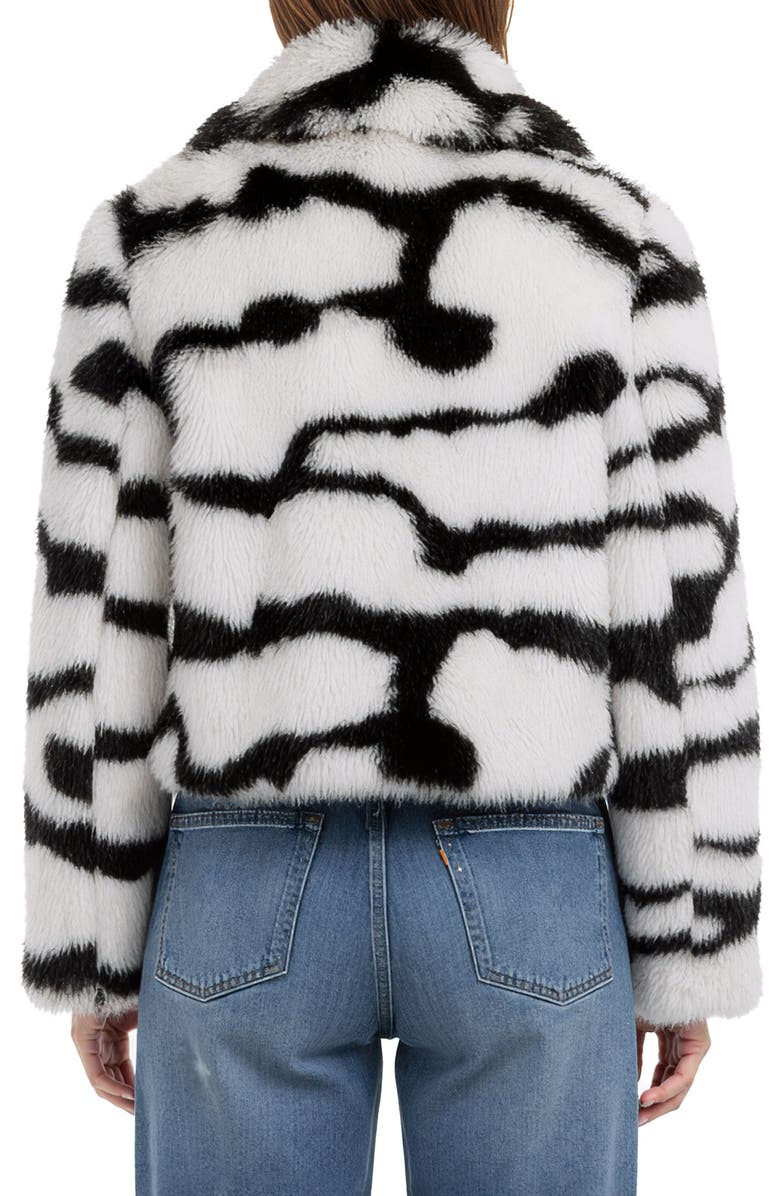 All in Favor Abstract Print Faux Fur Jacket, Alternate, color, Black Off/ White