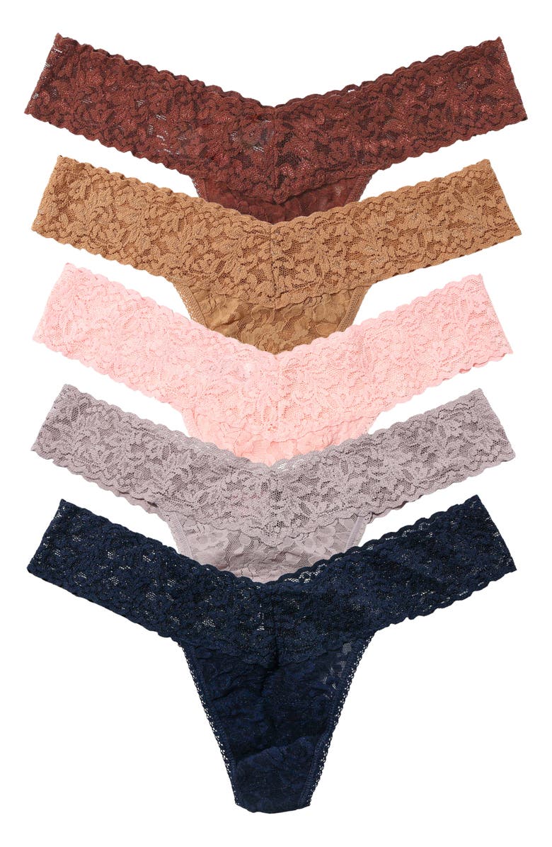 Hanky Panky Holiday Cracker Assorted 5-Pack Low Rise Thongs, Main, color, Allspice/Tan/Rose/Steel/Navy