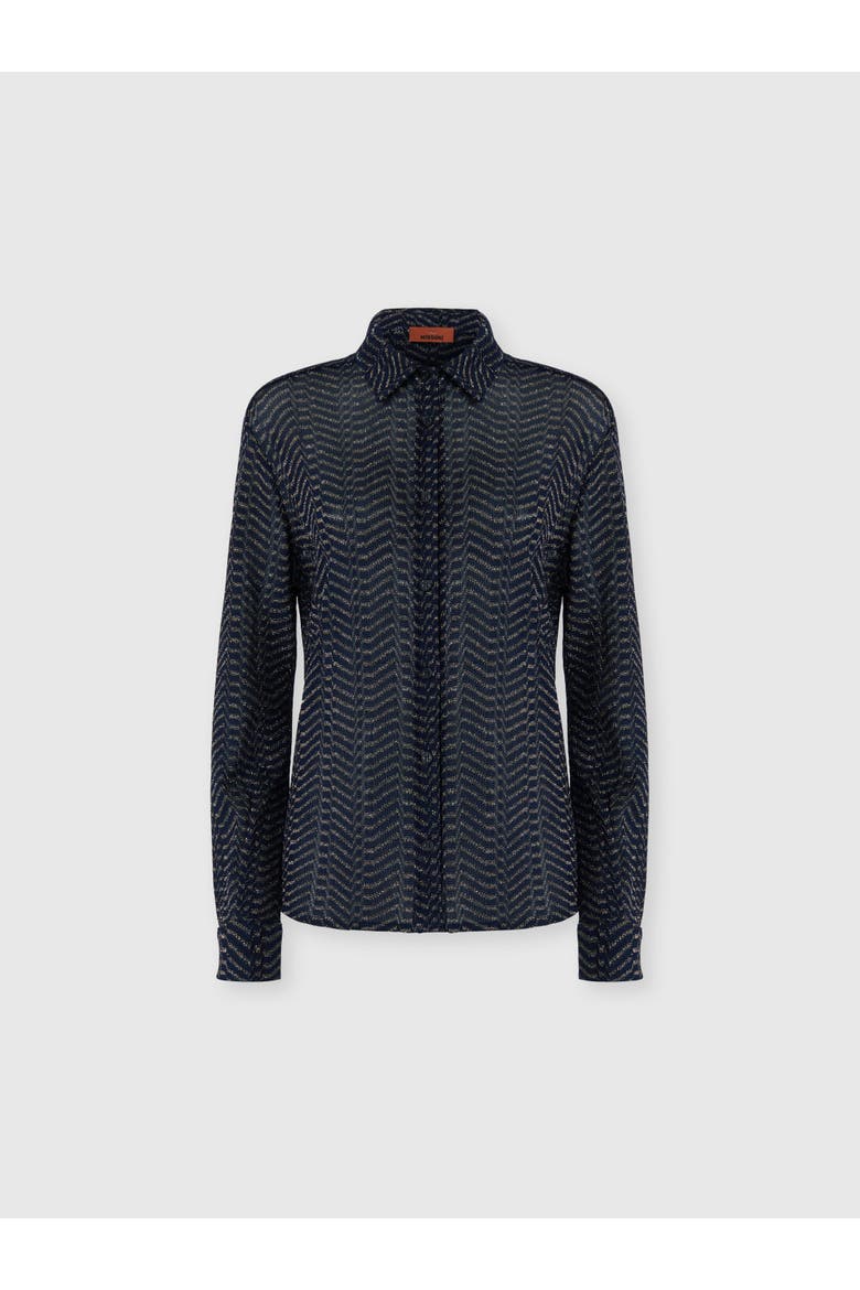 Viscose Lamé Shirt With Greek Key Motif, Main, color, Blue& Gold