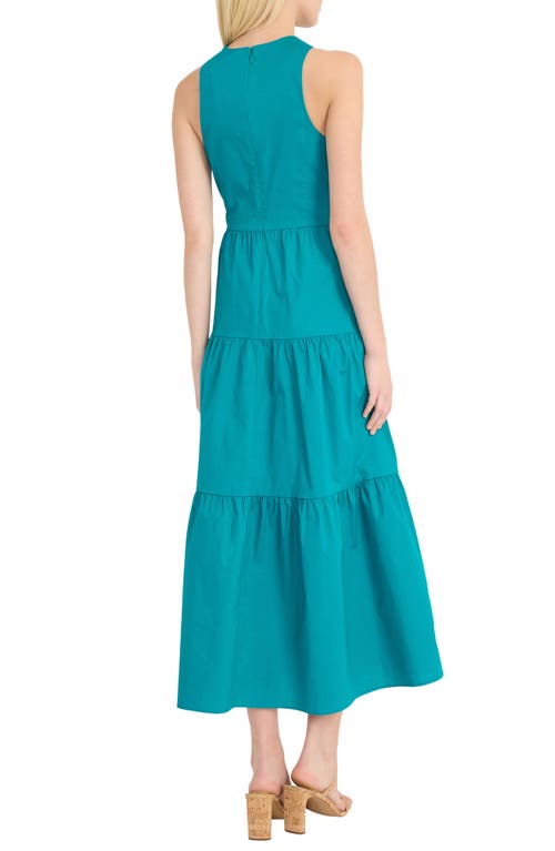Donna Morgan Tiered Stretch Poplin Maxi Dress In Blue Grass