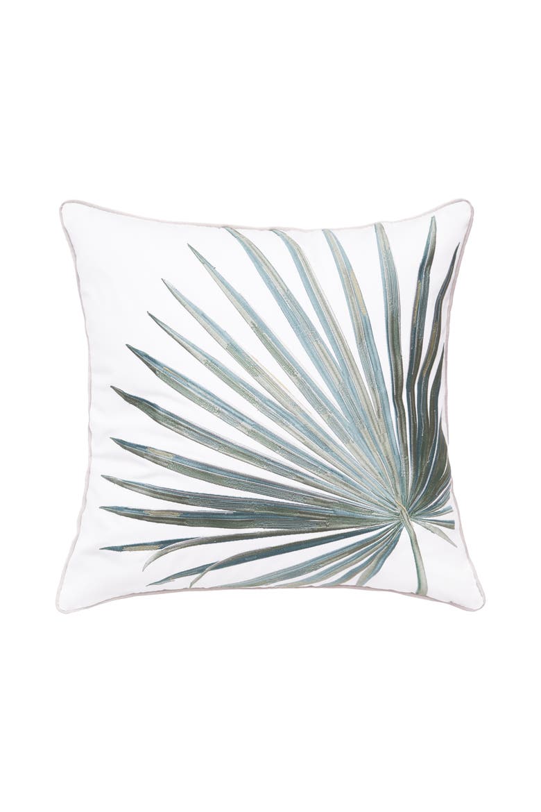 Fan Palm Indoor/Outdoor White Accent Pillow Decor, Main, color, Green