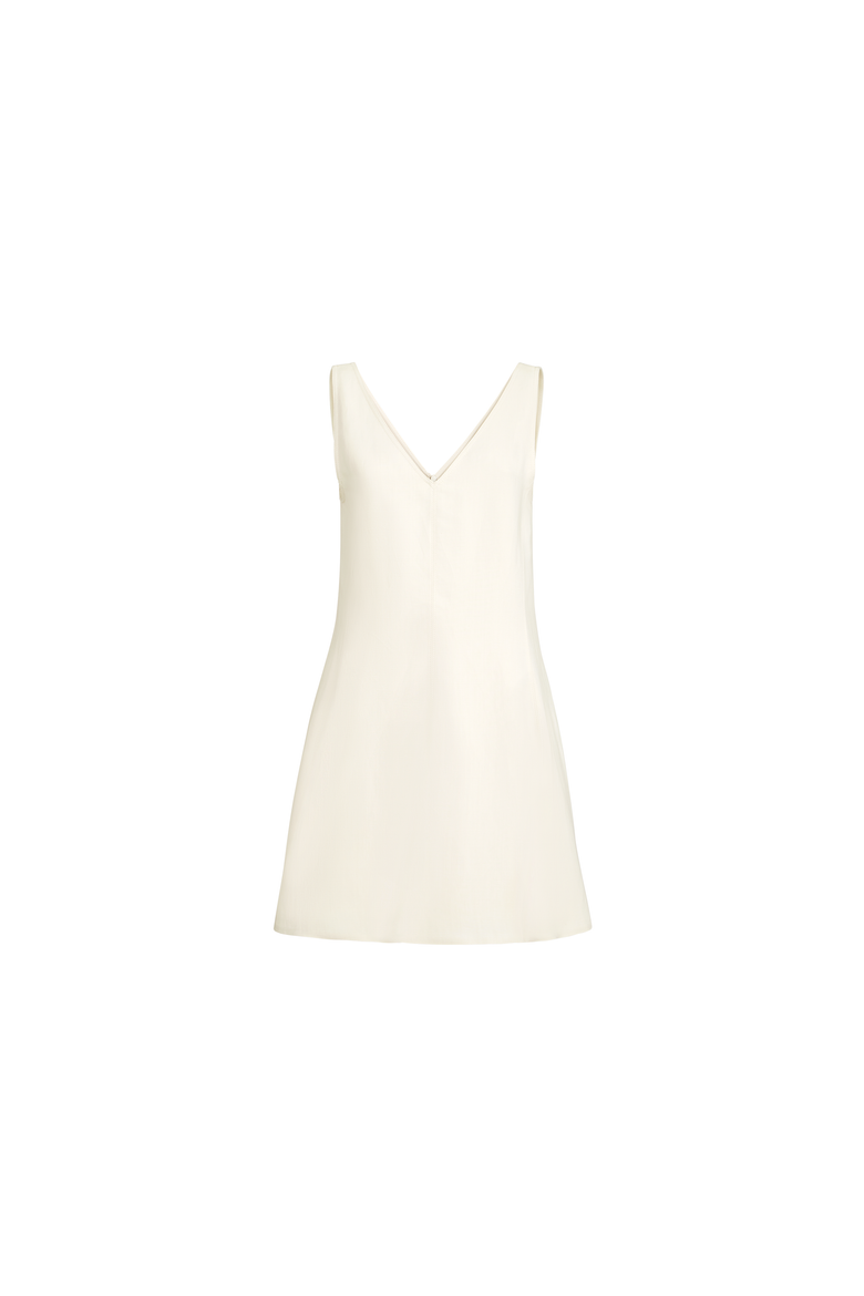 Viscose and linen fluid twill mini dress, Alternate, color, Ivory