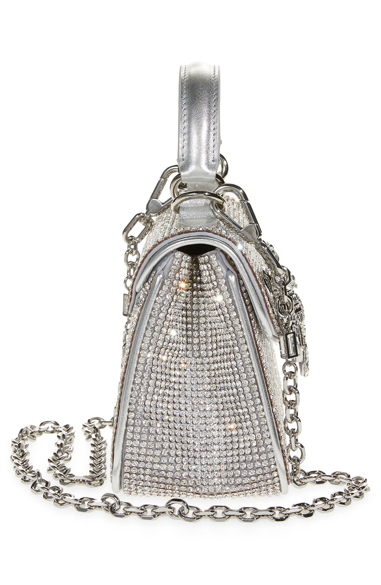 Crystal Bow Top Handle Bag, Alternate, color, SILVER RHINE