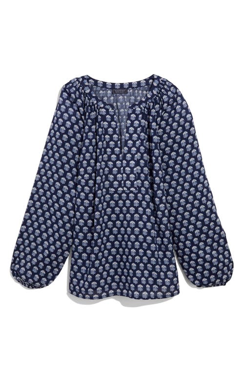 Vineyard Vines Print Split Neck Popover Top In Multi