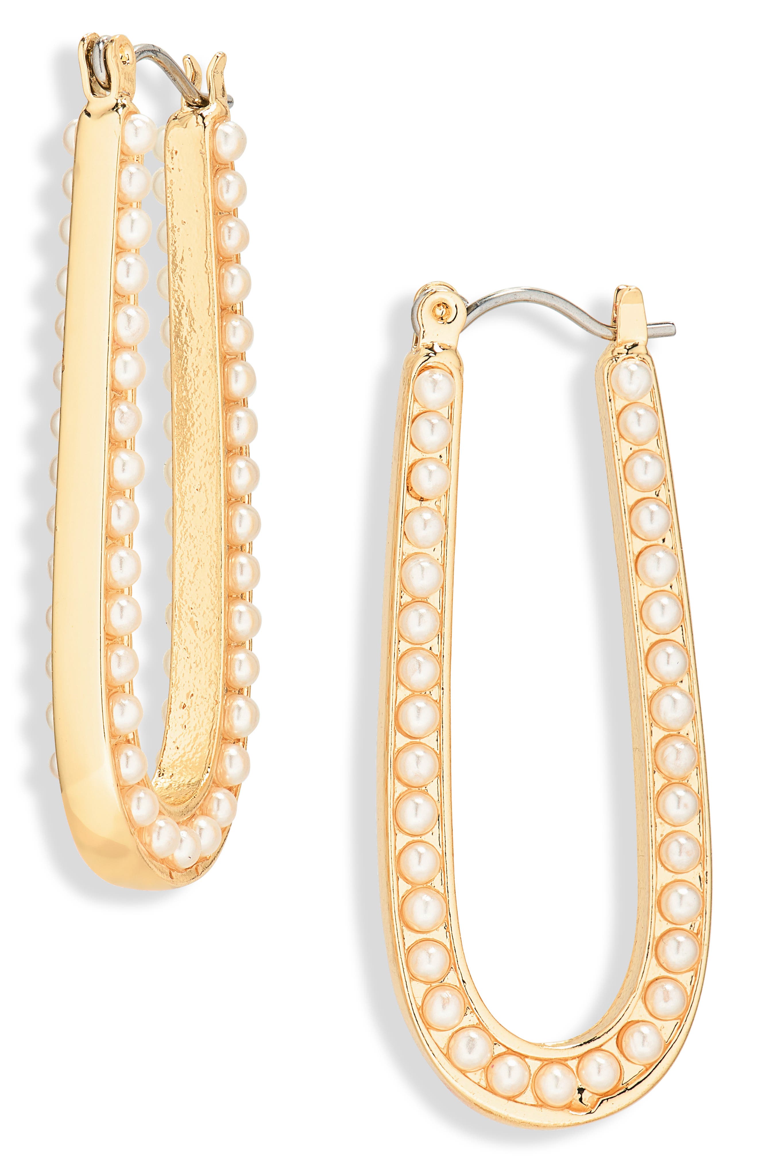 Cara Faux Pearl Oval Hoop Earrings