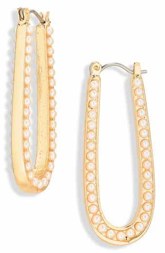 Faux Pearl Oval Hoop Earrings