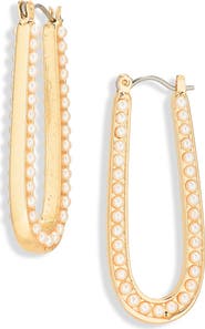 Cara Faux Pearl Oval Hoop Earrings