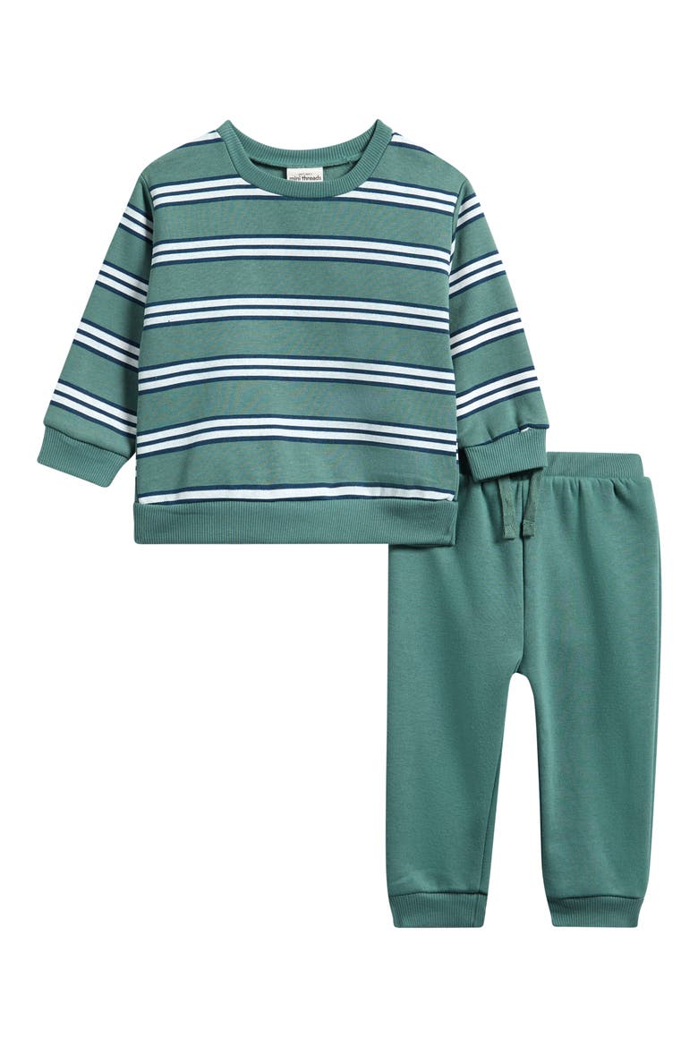 Kids' Pumpkin 2-Piece Sweatshirt & Joggers Set, Main, color, DARK GREEN STRIPE