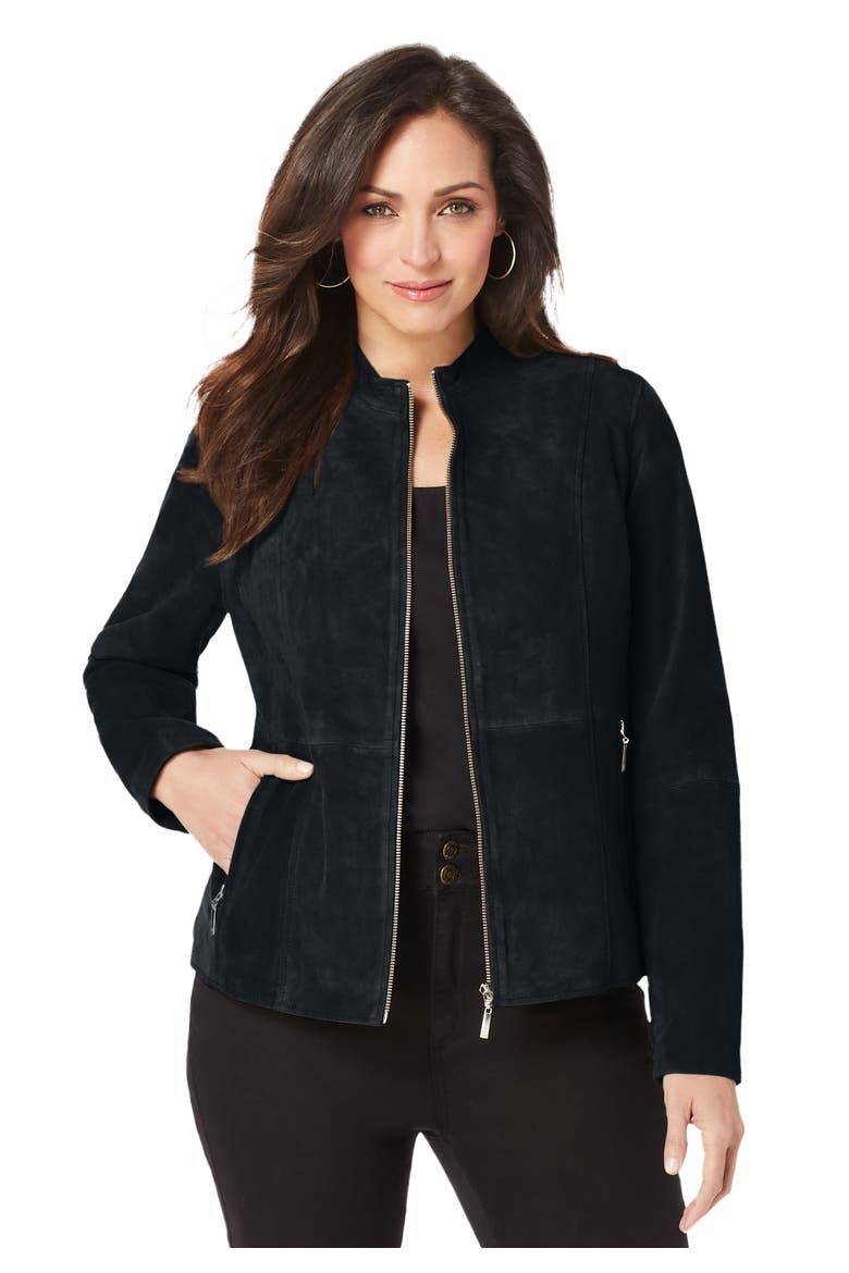 Suede Zip Front Jacket, Alternate, color, BLACK