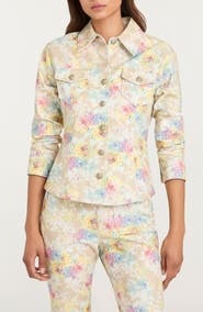 Cinq à Sept Ikat Bouquet Scrunchie Sleeve Denim Jacket