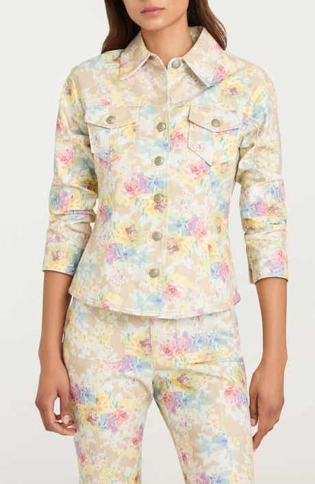 Ikat Bouquet Scrunchie Sleeve Denim Jacket