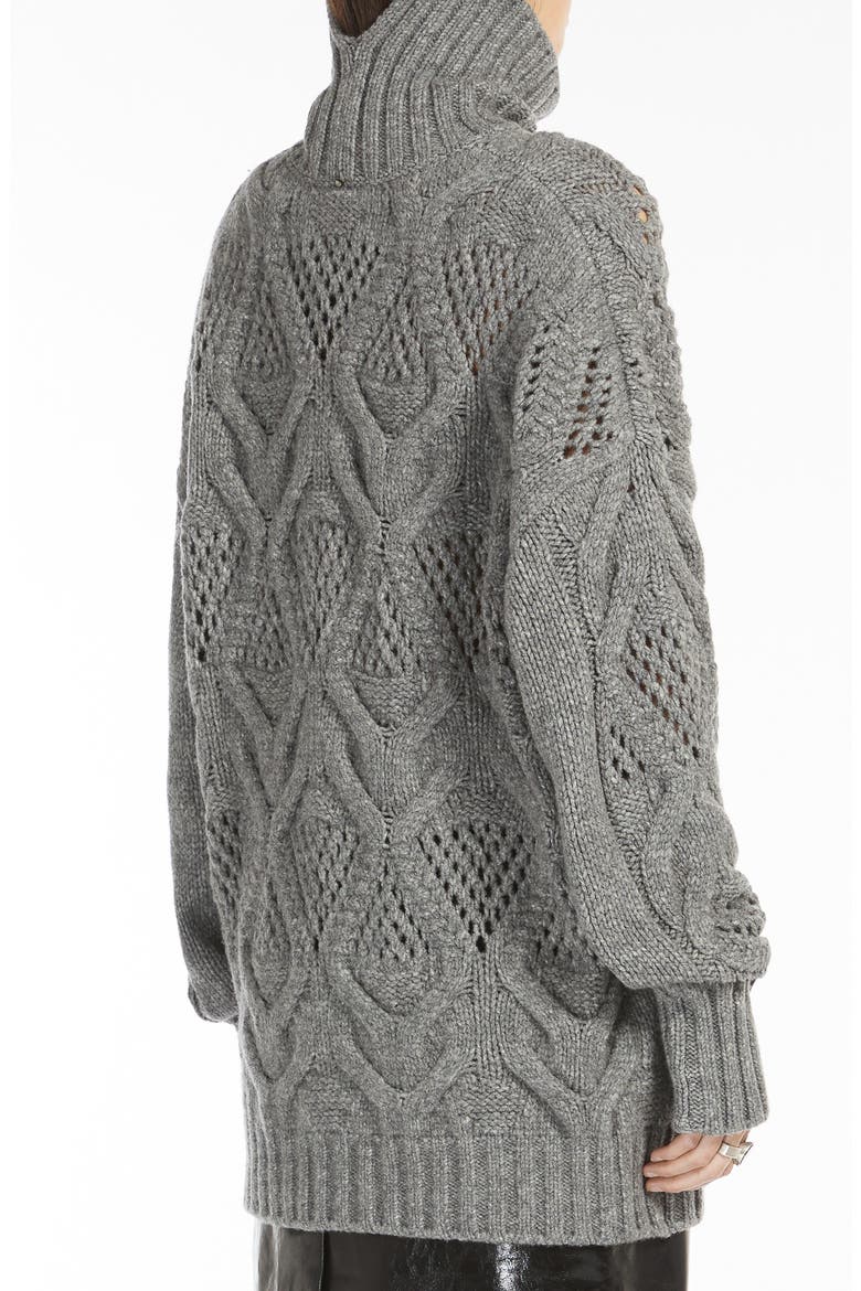 Oversize Open Stitch Wool Blend Turtleneck Sweater, Alternate, color, MEDIUM GREY