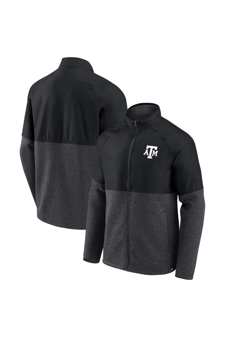 Men's Fanatics Branded Black/Heathered Charcoal Texas A&M Aggies Durable Raglan Full-Zip Jacket, Main, color, Black