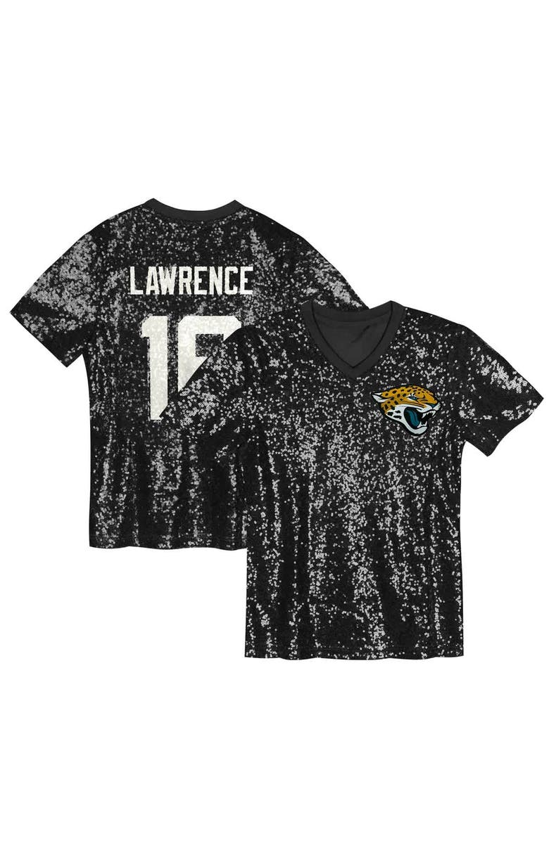 Outerstuff Girls Youth Trevor Lawrence Black Jacksonville Jaguars Sequin V-Neck Fashion Jersey, Alternate, color, Black