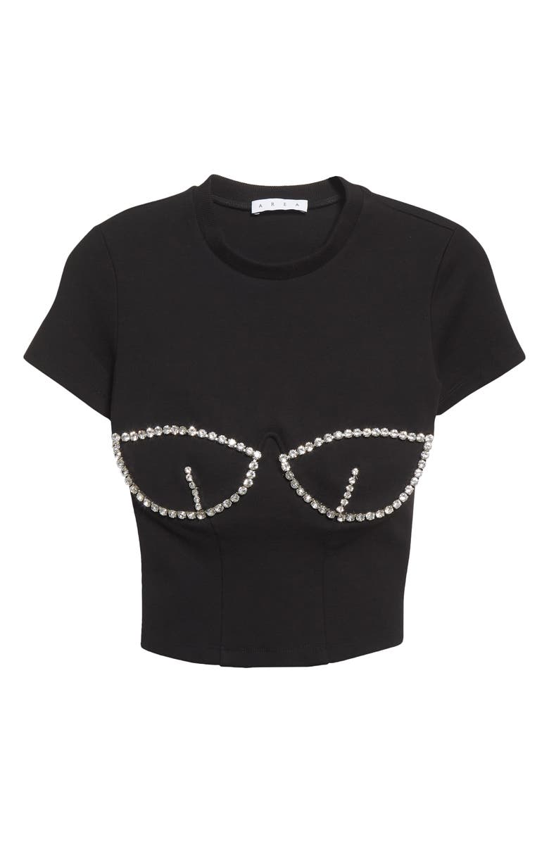 Area Crystal Bustier Cup T-Shirt, Alternate, color, Black