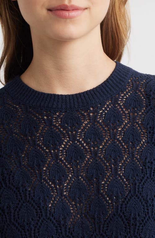 Frame The Rookie Open Stitch Short Sleeve Sweater In Blue