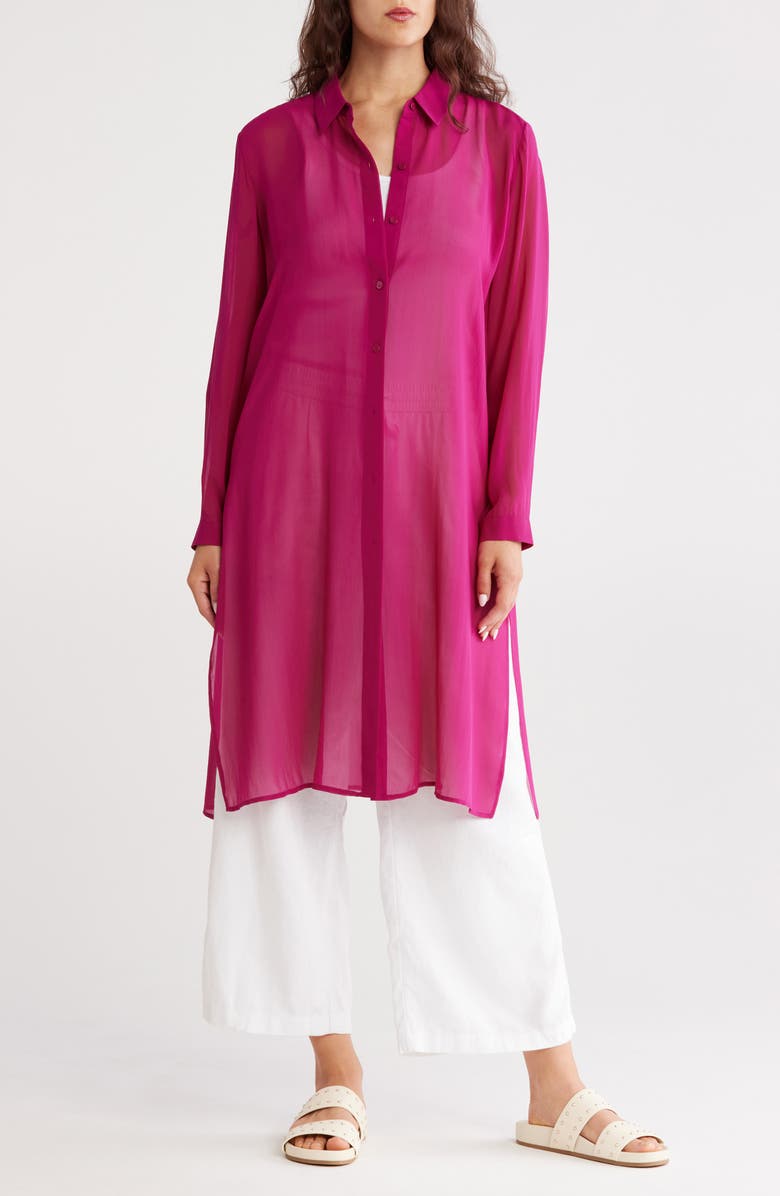 Eileen Fisher Long Sleeve Silk Shirt Dress, Main, color,