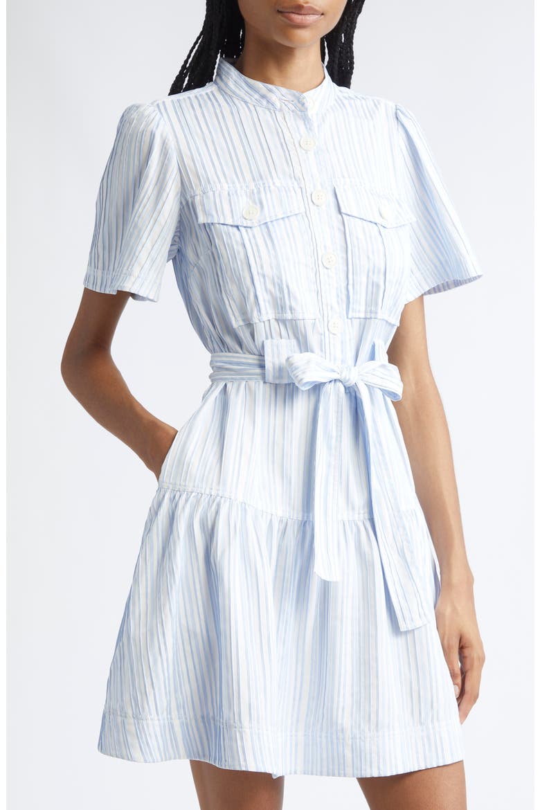 Clynton Variegated Stripe Short Sleeve Shirtdress, Alternate, color, CELESTINE/ WHITE